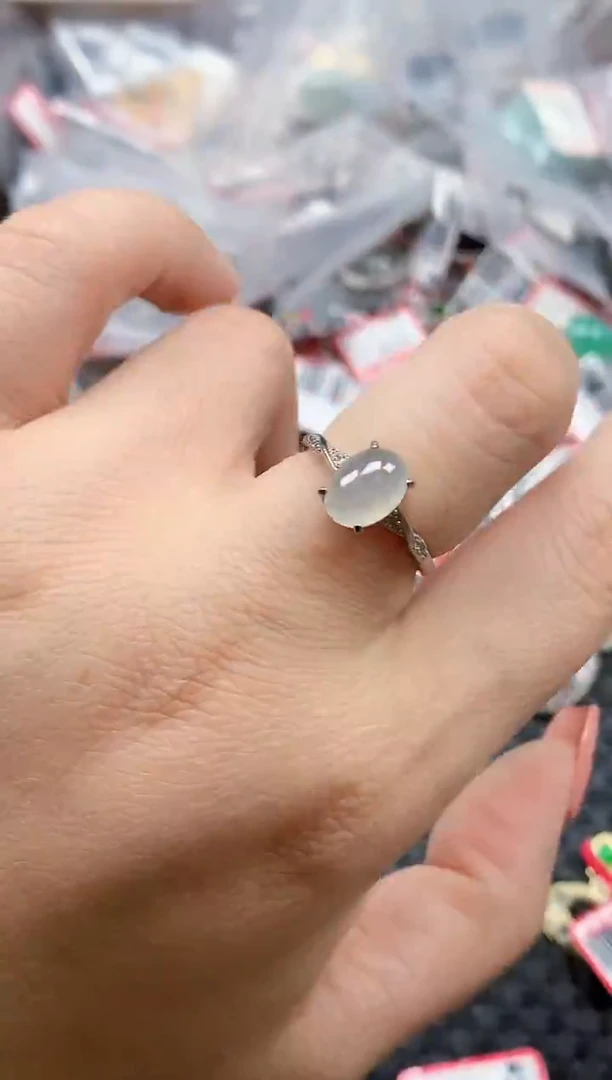 银S925镶嵌戒指翡翠天然A货缅甸翡翠