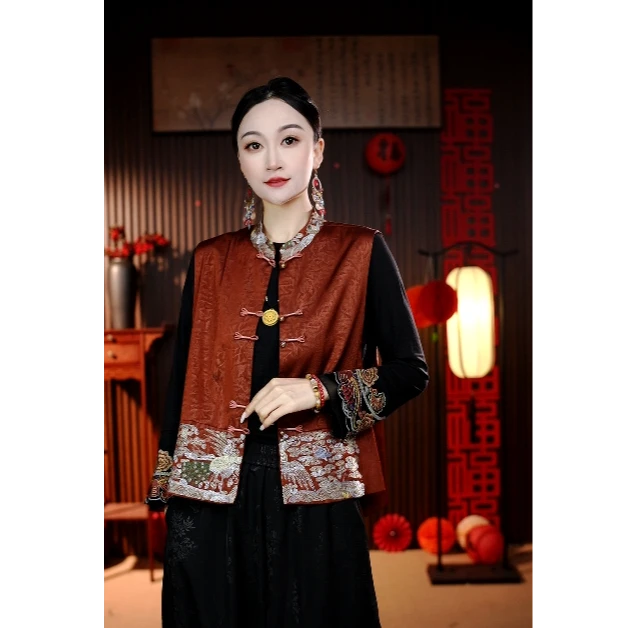 【凤羽】会会新中式国风妈妈装中式刺绣马甲马夹