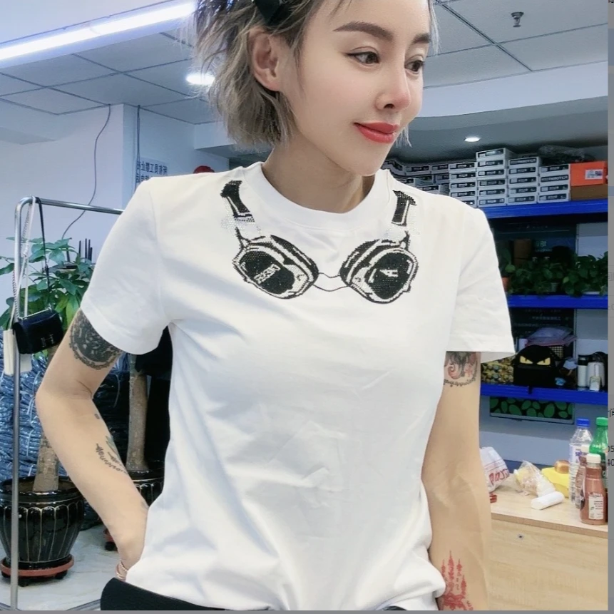 百搭款10003白色耳麦短袖