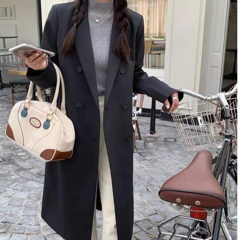 0006 休闲西装外套女风衣春秋宽松显瘦长款过膝西服大衣