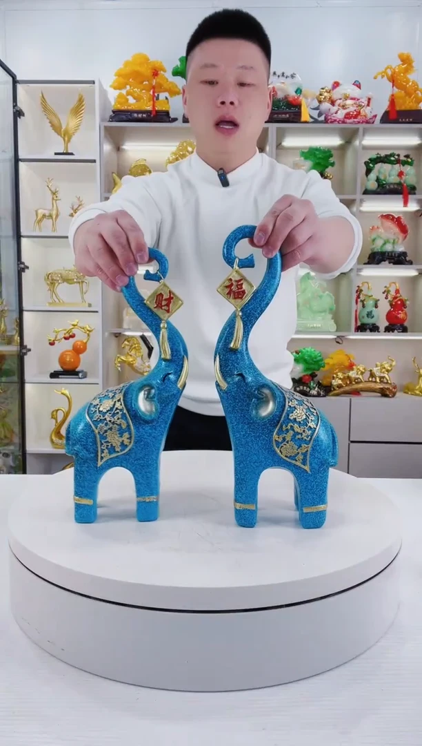 摆件一对大号蓝色大象