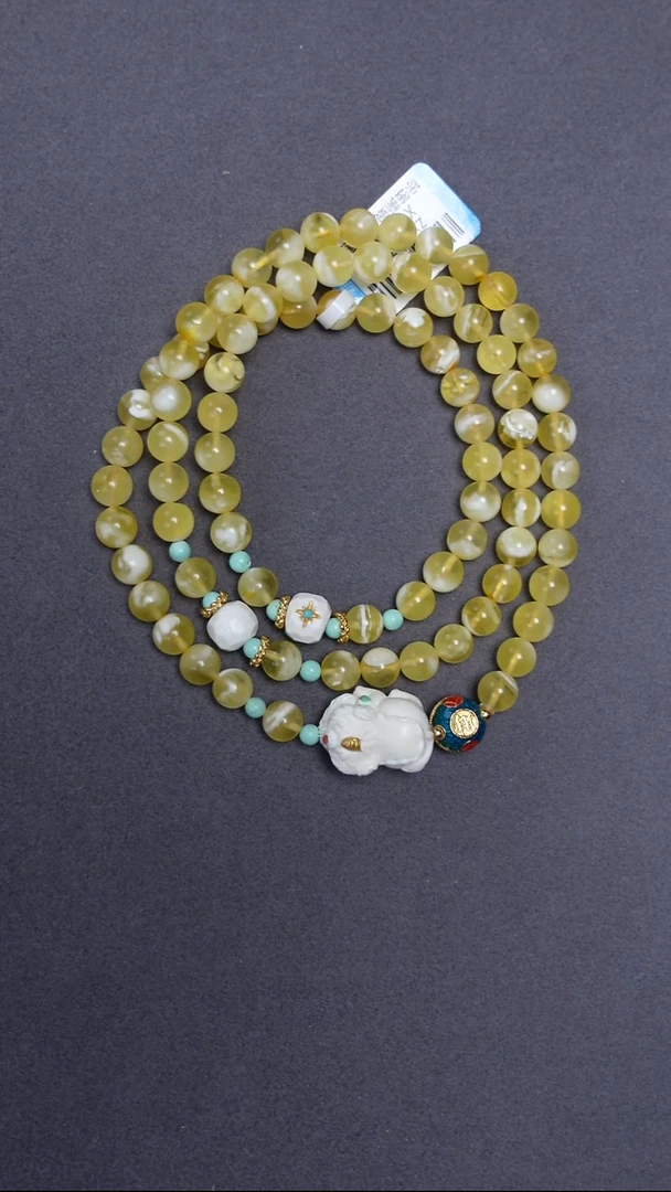 手链蜜蜡未镶嵌金白猛犸多圈