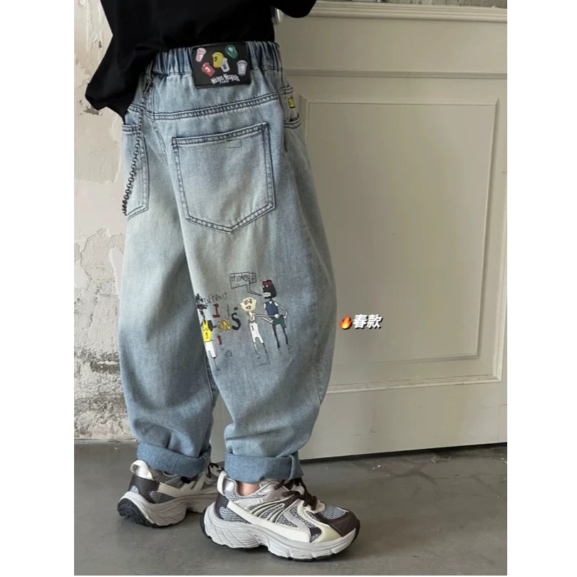男童牛仔裤春秋款2025新中大童春季宽松裤子儿童男孩炸街时髦长裤