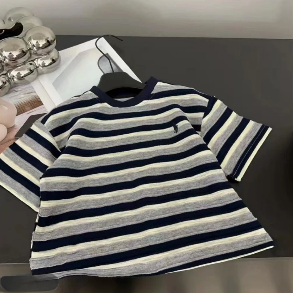 2025最新款儿童条纹爆款刺绣T恤