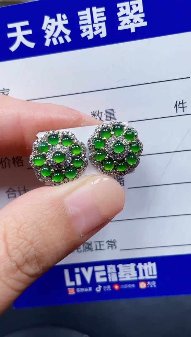 银S925镶嵌翡翠耳饰216