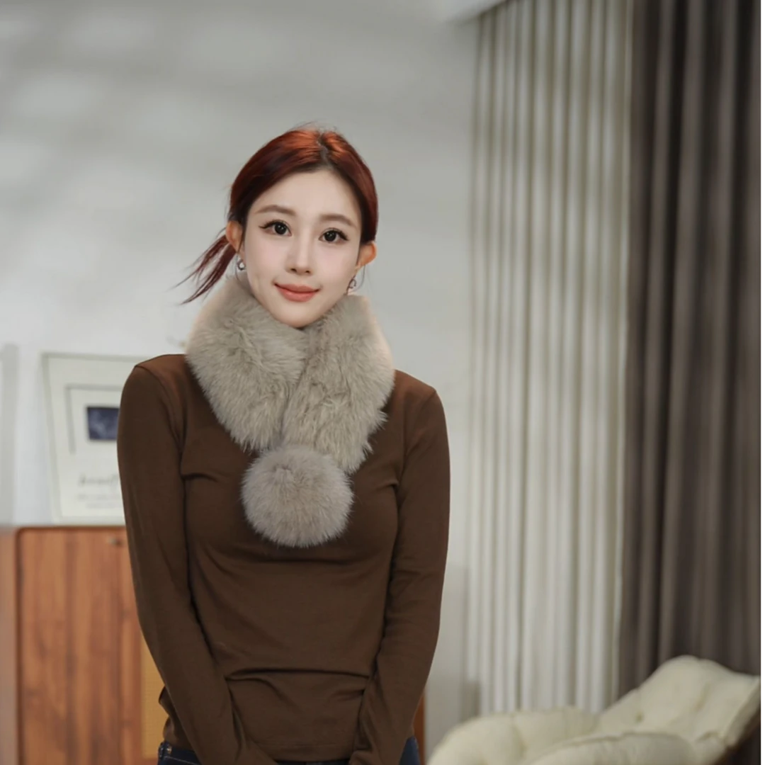 XIYUE 狐狸毛围巾女冬季大毛球磁吸扣毛领围脖兔毛XA4WB027