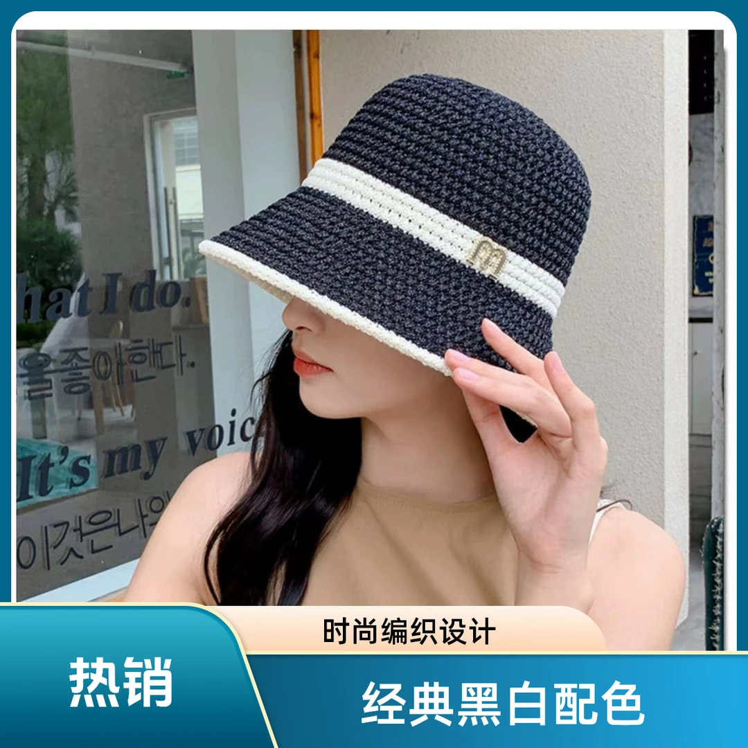 透气草编镂空渔夫帽时尚百搭女士夏季防紫外线防紫外线空顶帽帽子