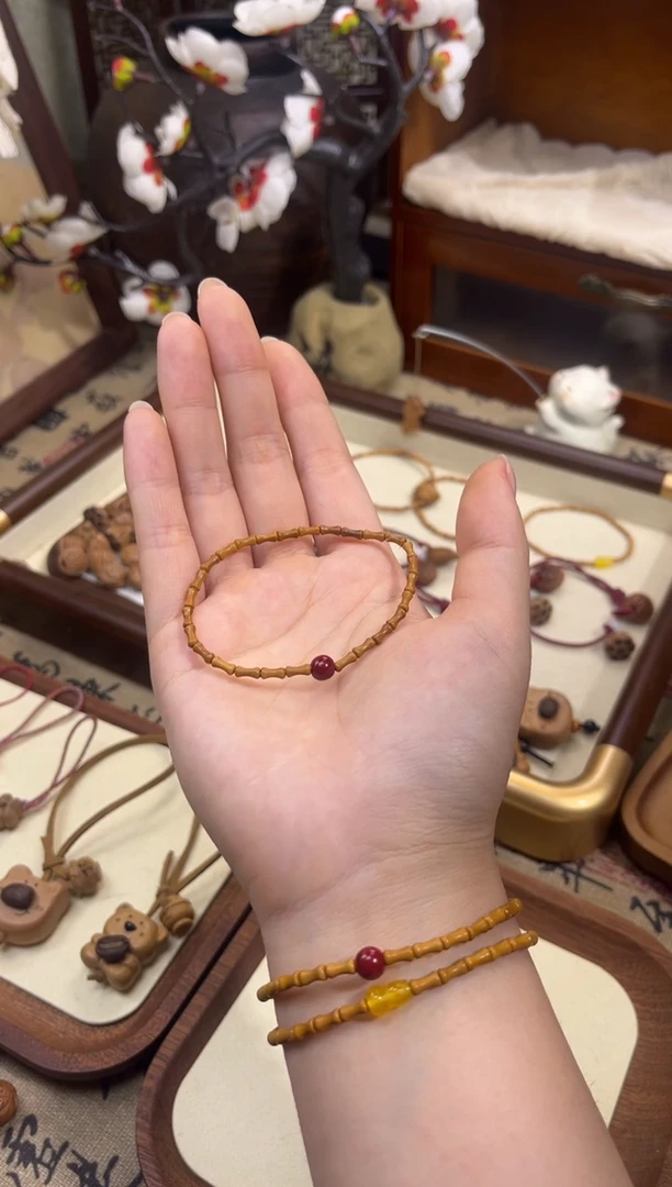 手串桃核【桃缘行】竹节「红色莎莎」桃木桃核辟、挡、驱、护 备注手围