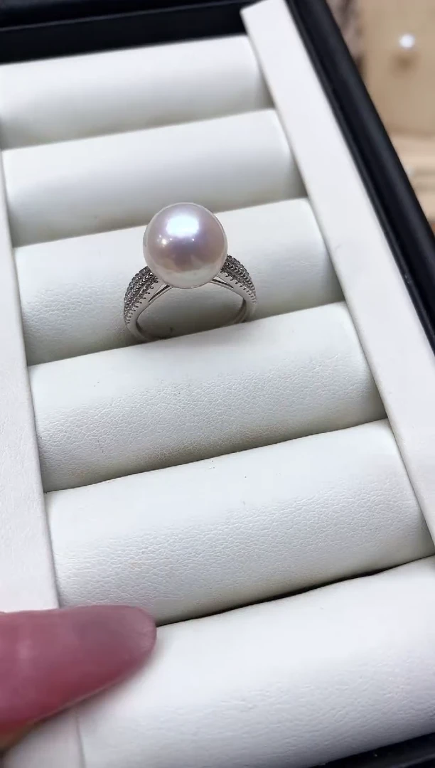 银S925镶嵌戒指淡水珍珠11-12mm