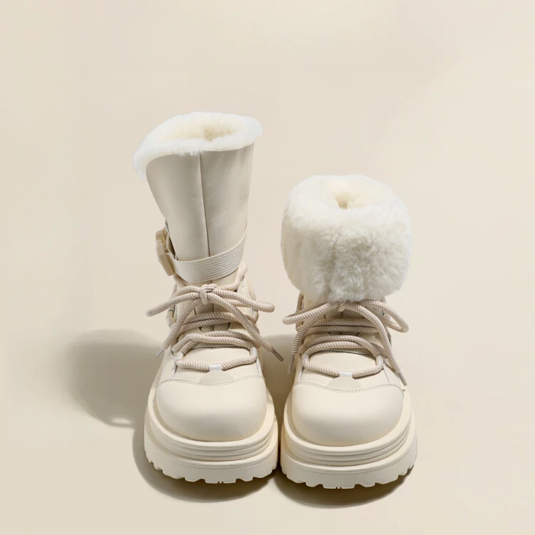 三福厚底雪地靴女2025新款冬季加绒加厚东北大棉鞋防水防滑马丁靴