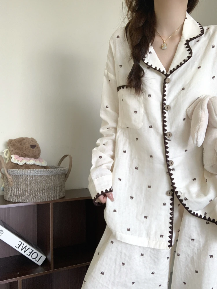 少女甜美可爱卡通小熊睡衣女春秋新款ins风长袖长裤家居服可外穿