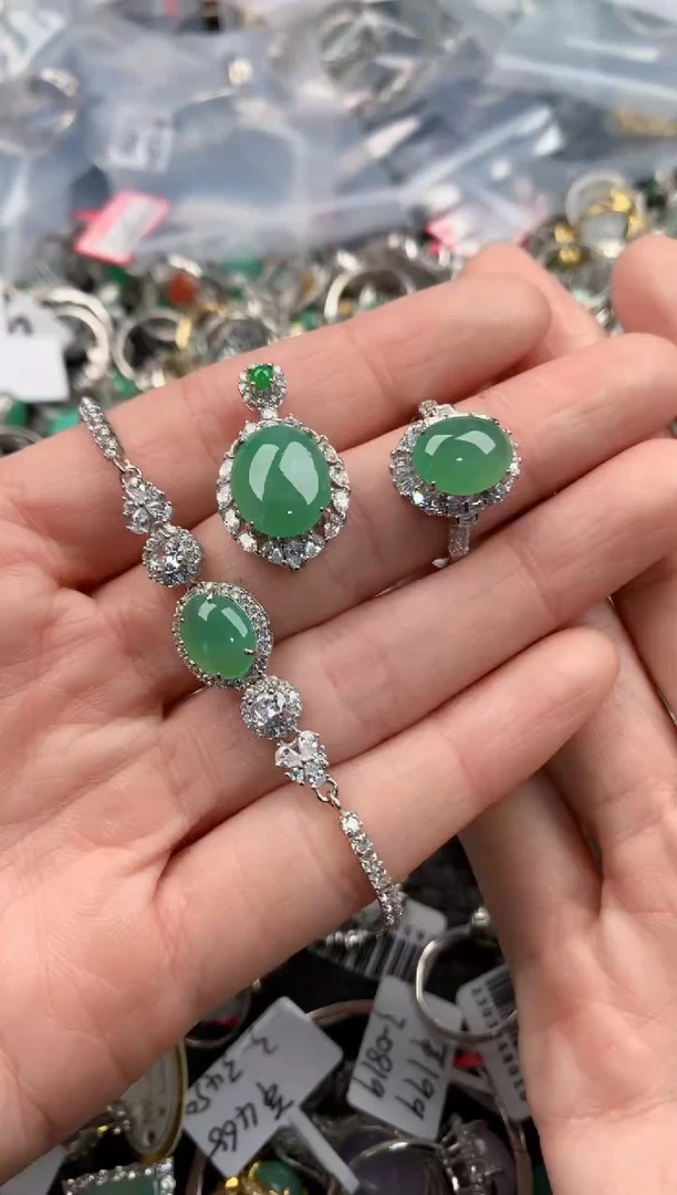 银S925镶嵌戒指翡翠222   5