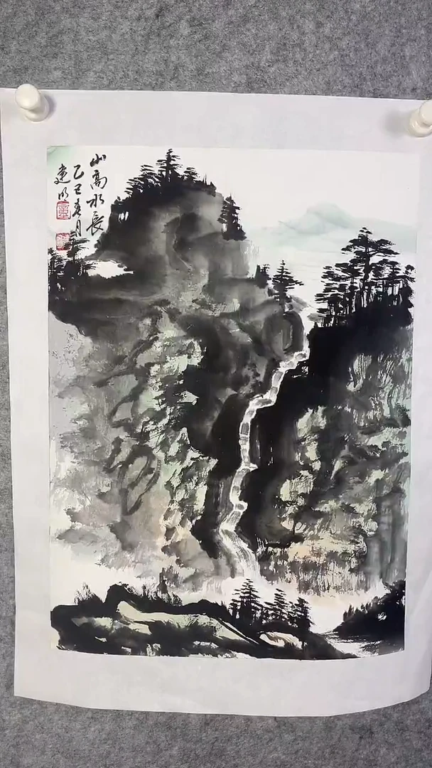 国画建明手绘原作1.5平尺山水