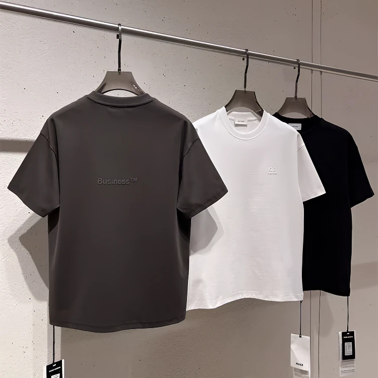 爆款凉感纯色基础净版轻奢圆领短袖T恤上衣男士立体硅胶百搭半袖T