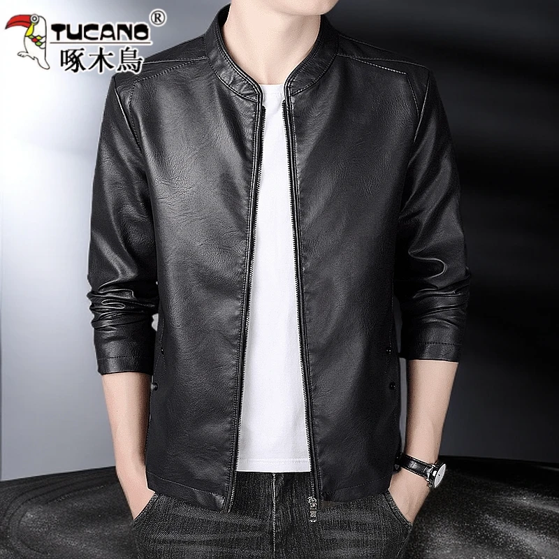 TUCANO啄木鸟秋冬立领皮衣加绒加厚夹克大码机车外套男款时尚防风