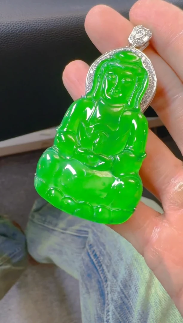 吊坠(赠链)银S925镶嵌翡翠天然A货翡翠