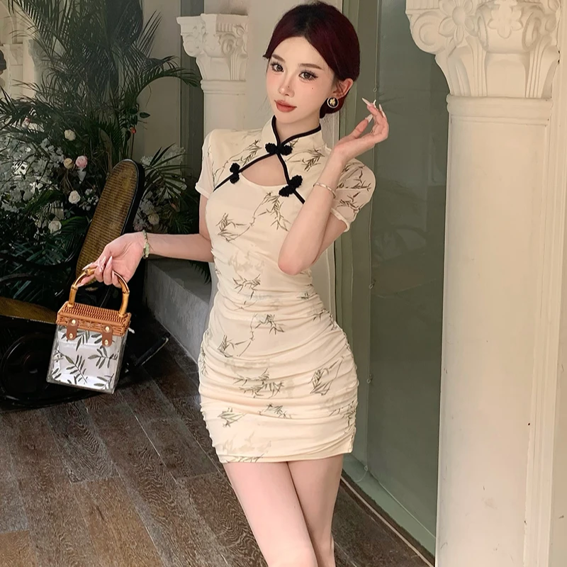 新中式国风年轻款少女改良旗袍裙纯欲性感别致绝美修身包臀连衣裙