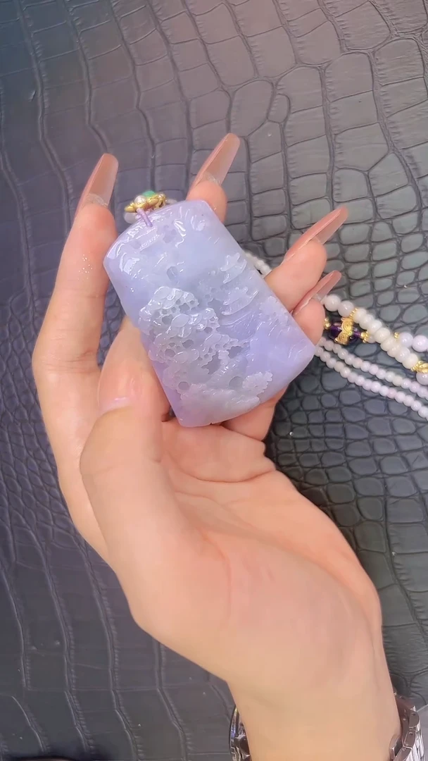 翡翠未镶嵌颈饰翡翠山水无事牌吊坠