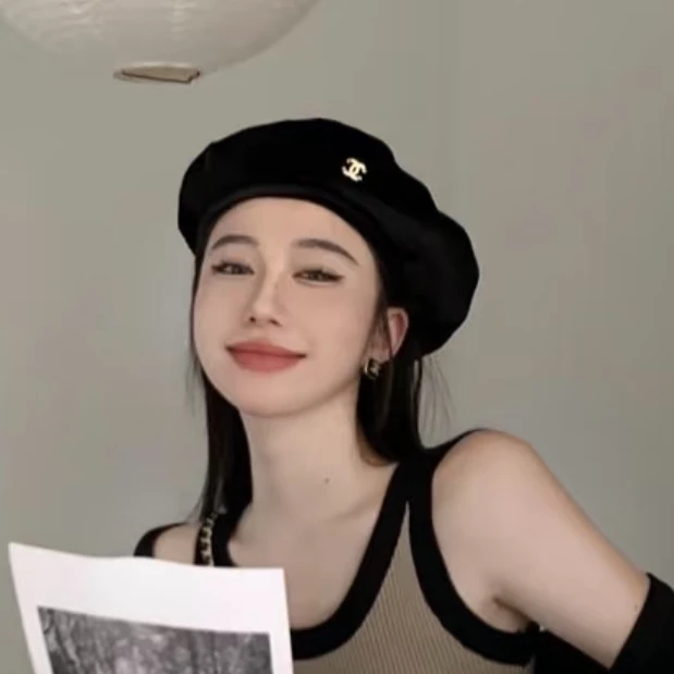 99新 Chanel/香奈儿 汤/P245723366/黑色 贝雷帽 M