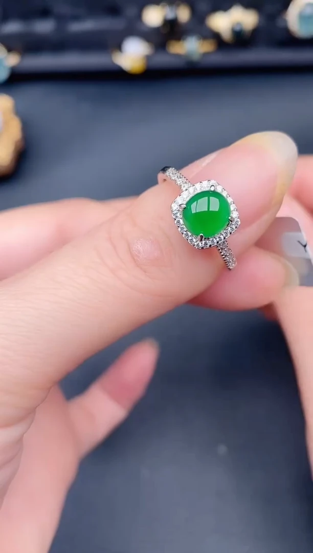 银S925镶嵌戒指翡翠天然a货翡翠135