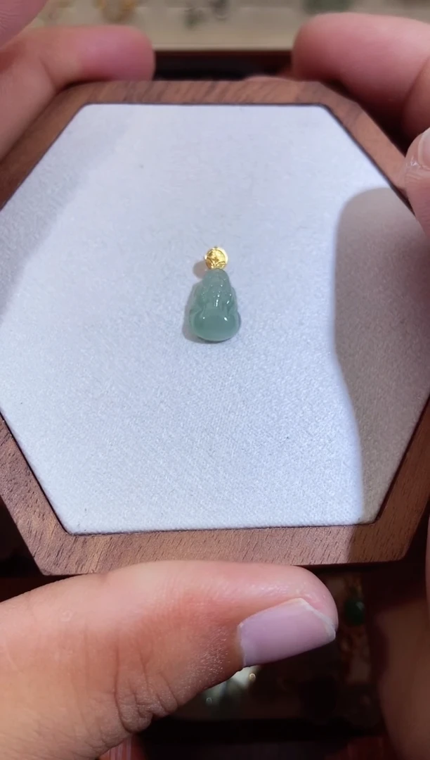 翡翠18K金镶嵌吊坠(不含链)1111111