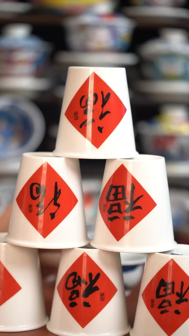 瓷片昨明福字杯6只各一只（福利价格）