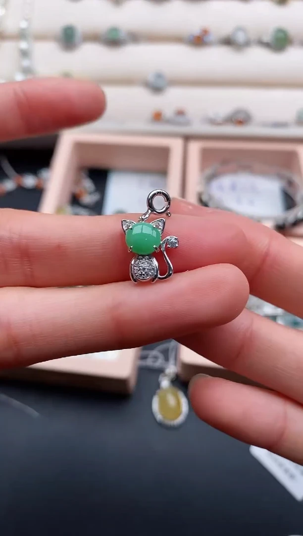 银S925镶嵌戒指翡翠缅甸天然A货翡翠33   8-