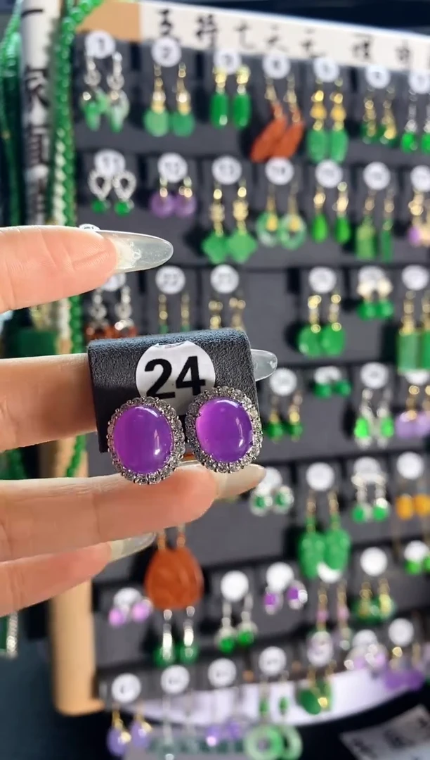 【闪购商品】翡翠耳饰银S925镶嵌24..