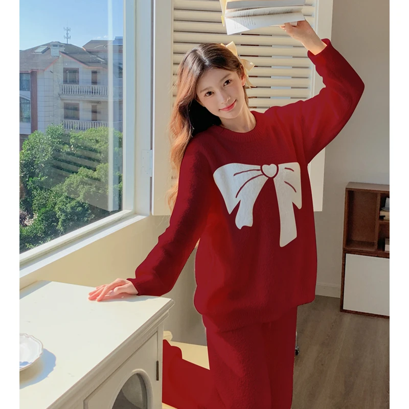 莫里伊【仿貂绒蝴蝶结】小众时尚设计休闲舒适可外穿保暖睡衣家居服