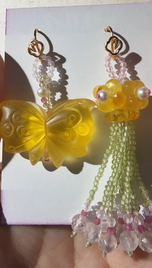 【闪购商品】琥珀耳坠未镶嵌琥珀蝴蝶耳坠