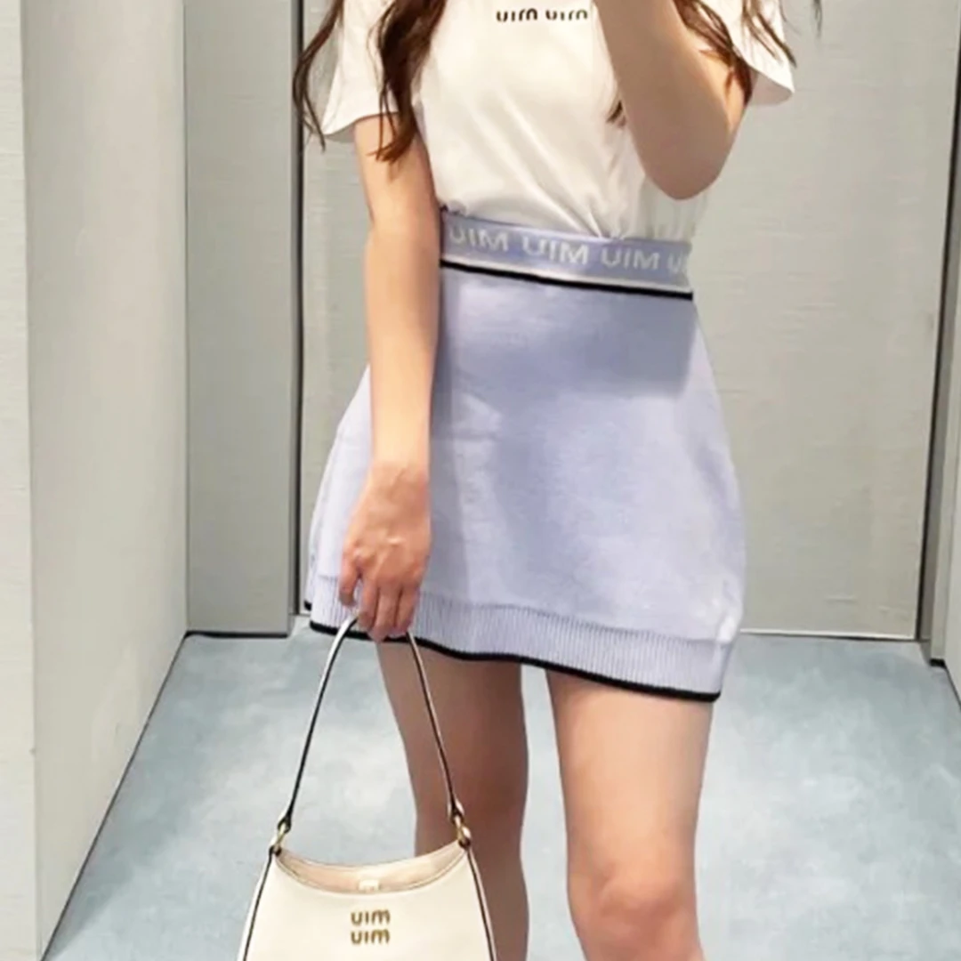 全新未使用 MIU MIU/缪缪 提花针织A字半身裙短裙/42码