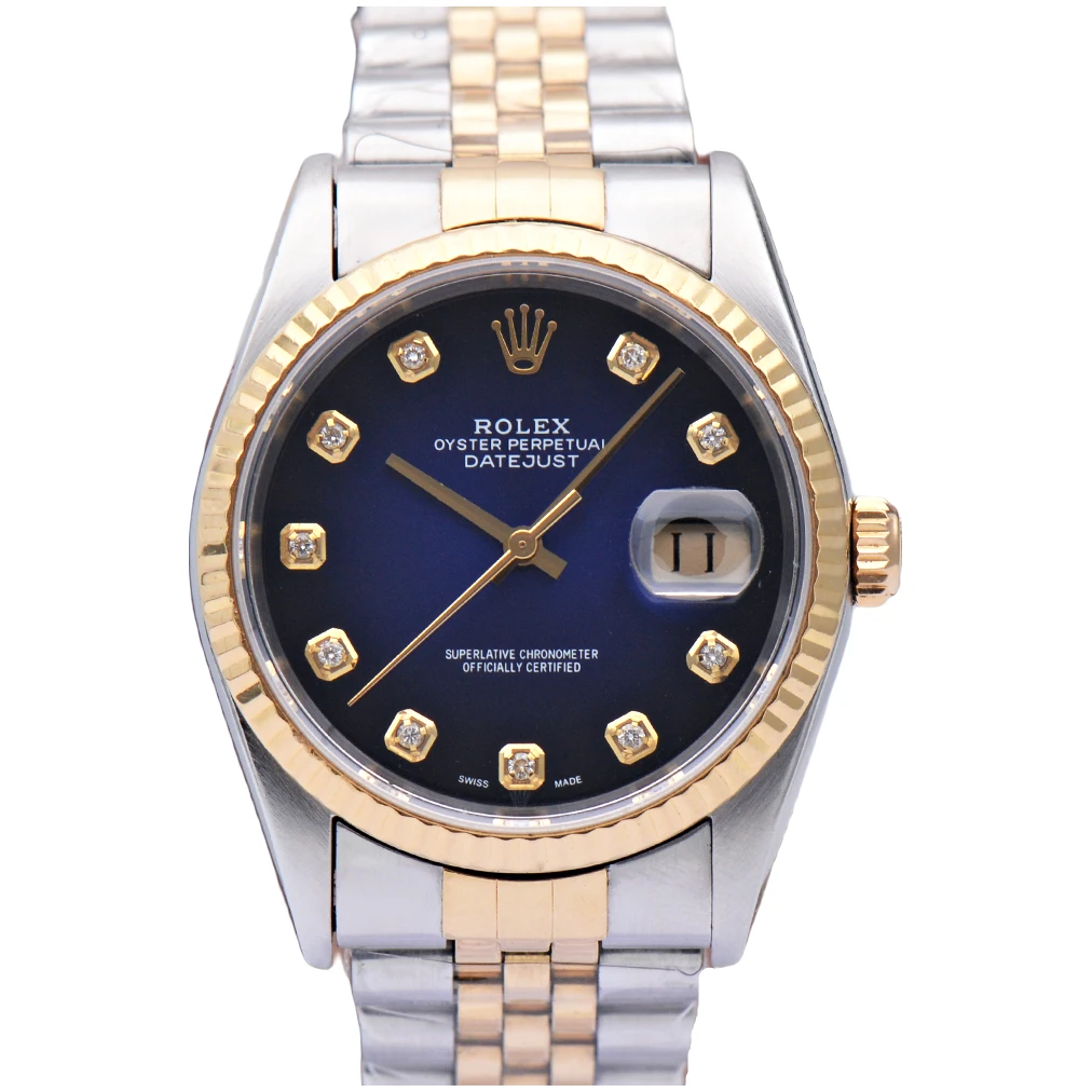 99新 Rolex/劳力士 日志型16233后改间金烟熏蓝36mm自动机械男表