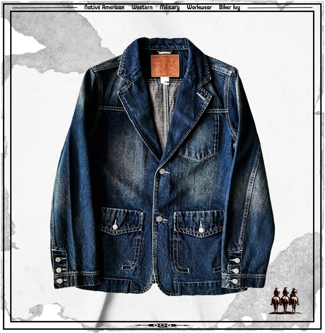 RL重磅13盎司洗水怀旧彩虹日本冈山赤耳修身牛仔西装