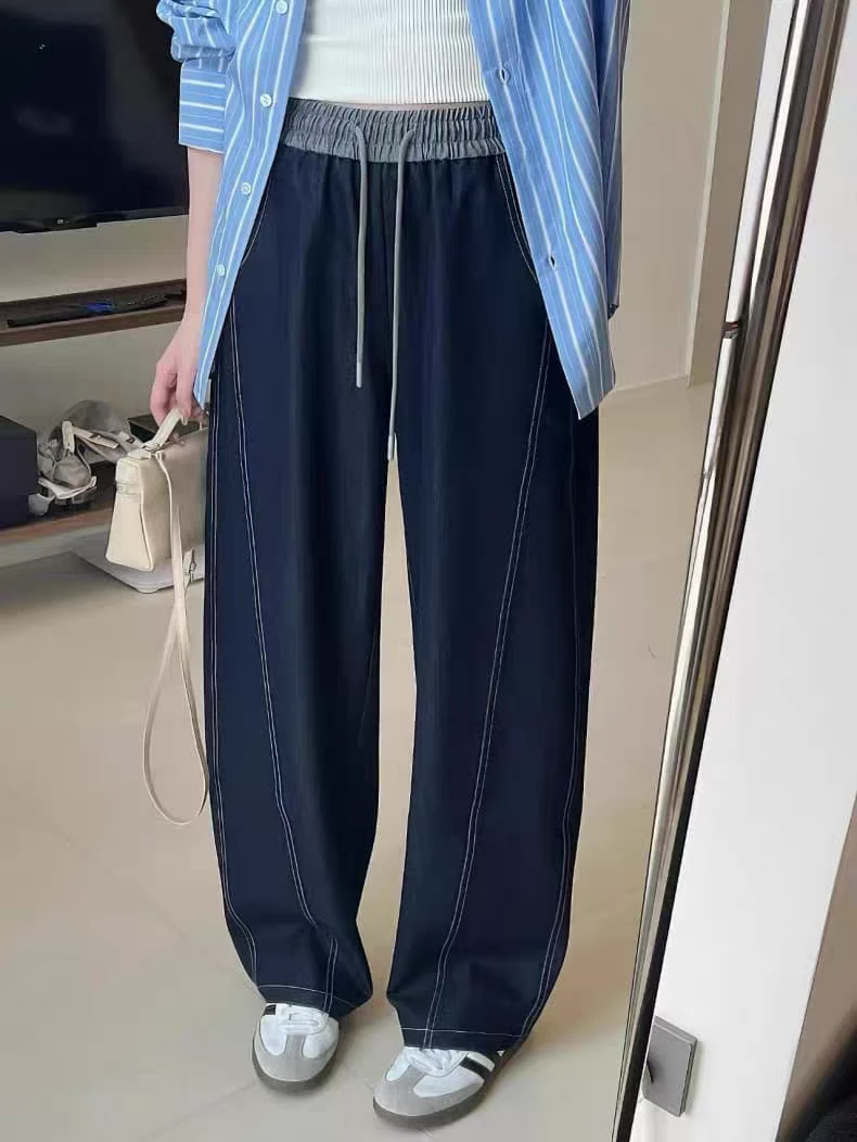 大码女装 腰68-86松紧抽绳窄版弯刀牛仔裤880#