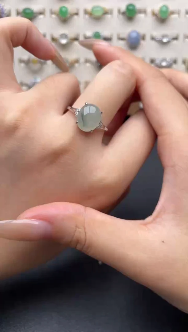 银S925镶嵌戒指翡翠一物一证一礼盒