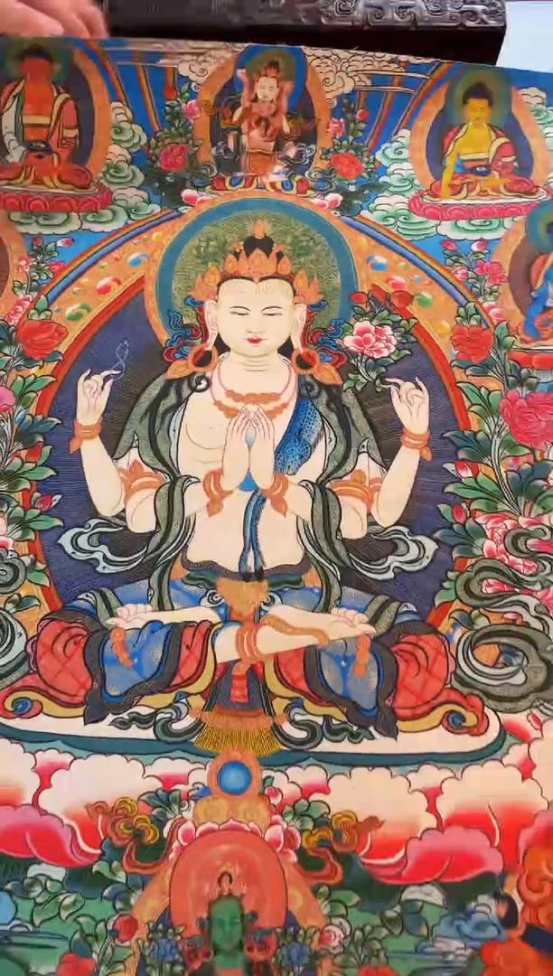 装裱画精品手绘唐卡链接--A112四臂观音