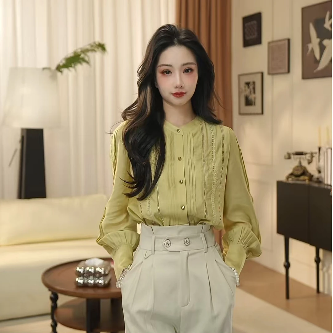 酒酒 别致设计感花边拼接通勤简约衬衫Y4902