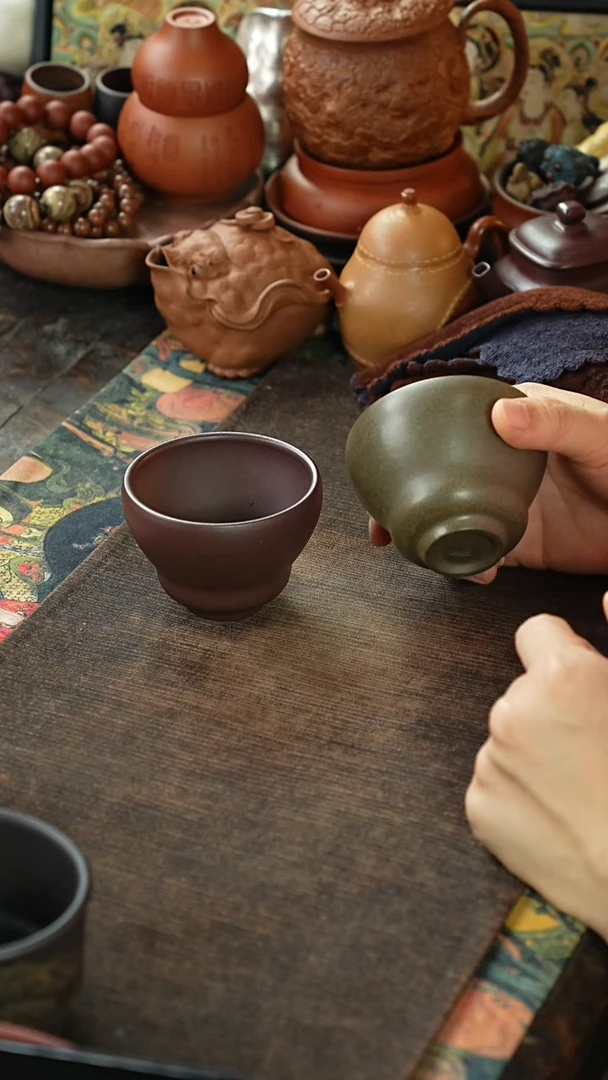 石红/青段光素葫芦紫砂对杯