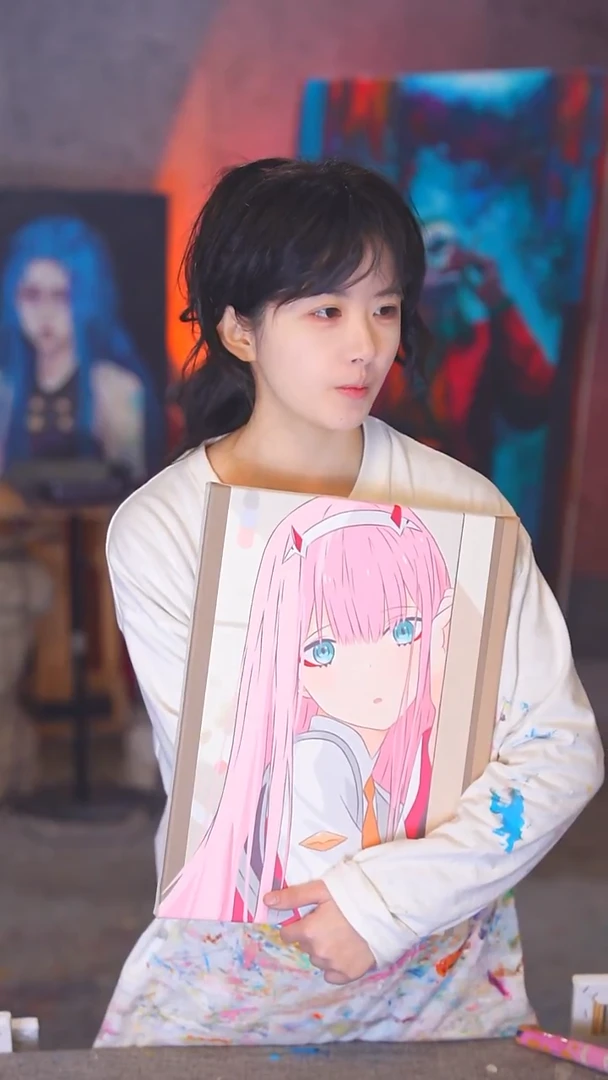 油画中****粉小尺寸02丙烯画纯手绘不加