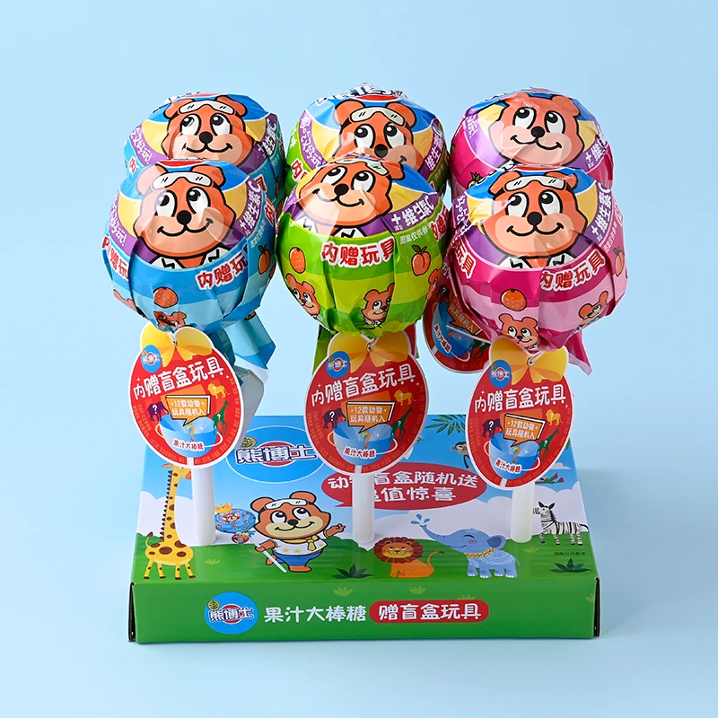 徐福记熊博士果汁大棒棒糖142g果儿童混合水果味趣味果汁DR