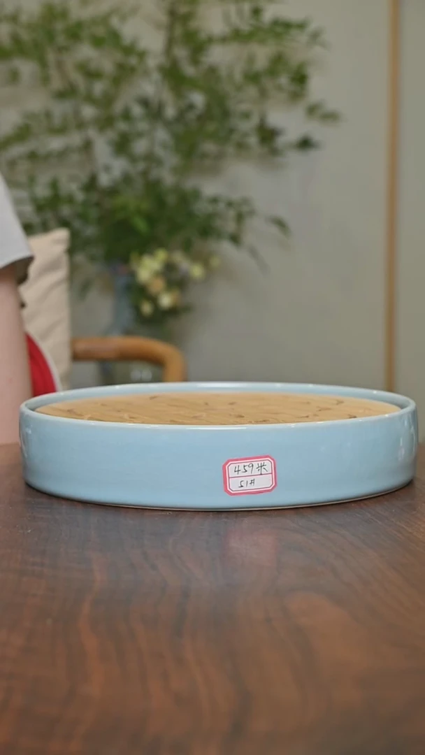 微瑕天青釉朱家汝窑款茶盘