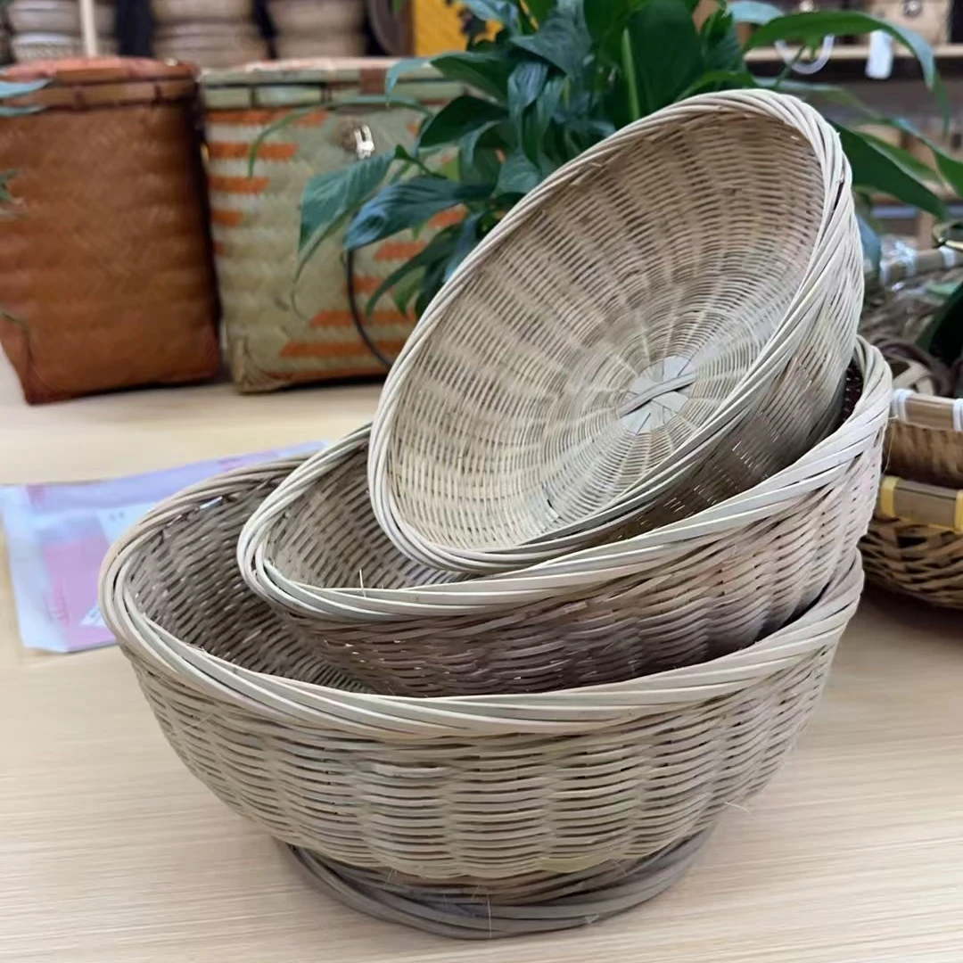 纯手工竹青皮高脚篮零食篮菜篮三件套（口径28/25/22cm)