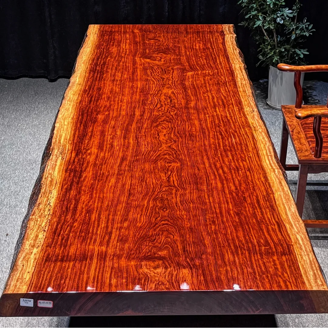 巴花实木整板 自然边黑线闪光纹大板茶桌 291*107*9.8