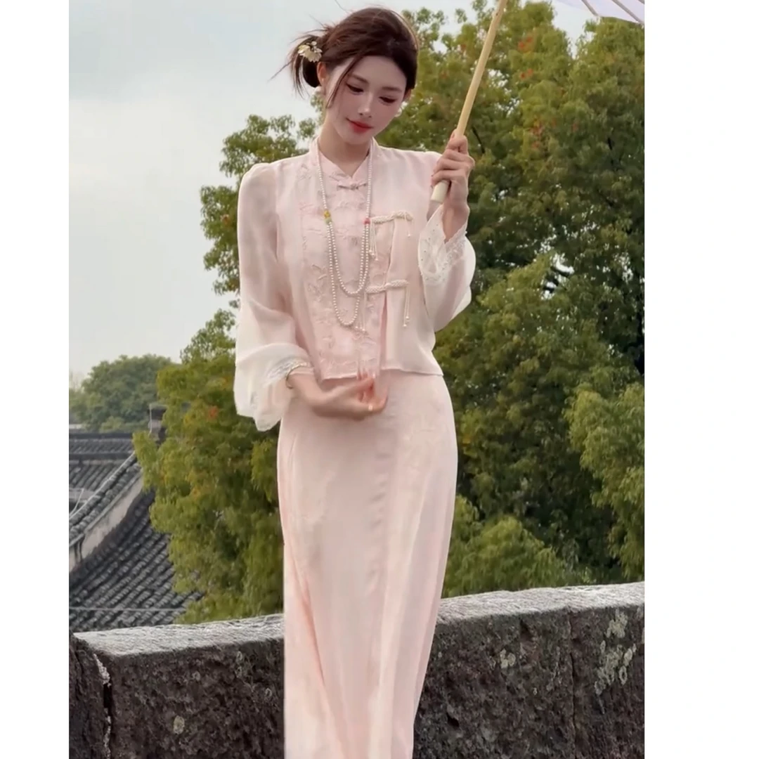 【婉婉定制】【扶摇】粉色套装预CDW5TZ2659A显瘦气质夏季复古春夏