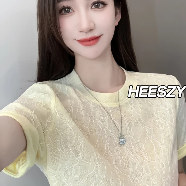 艾格2025夏季素色圆领短袖洋气印花图案百搭T恤