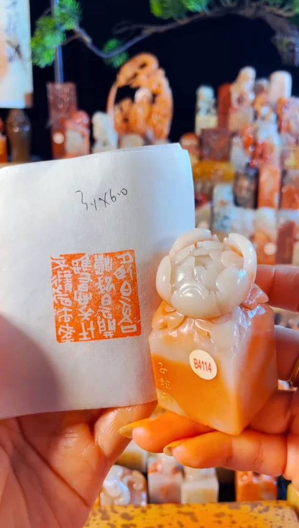 老挝石印石手工篆刻《夕卧白云合,朝起白云开...》