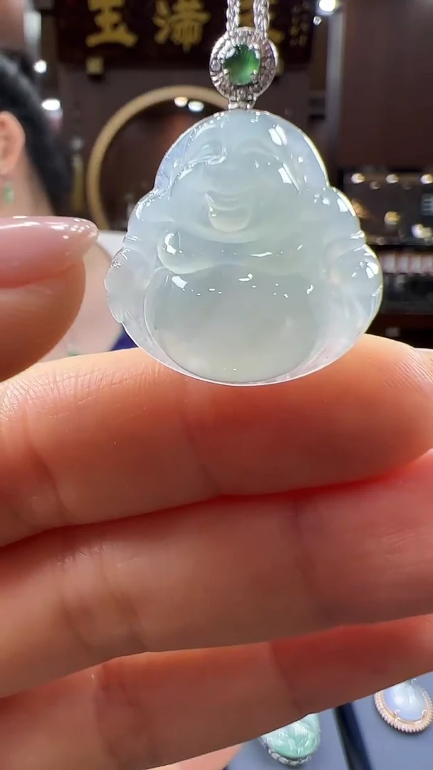 翡翠挂件18K金镶嵌佛公 不含链
