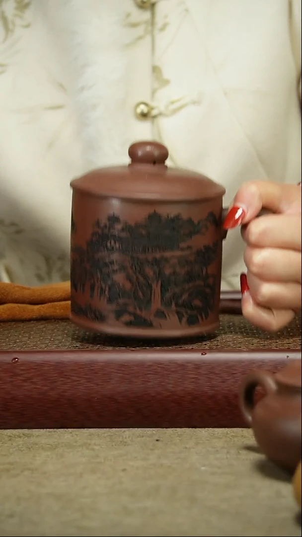 【闪购商品】紫砂茶壶紫泥 盖杯 刻绘