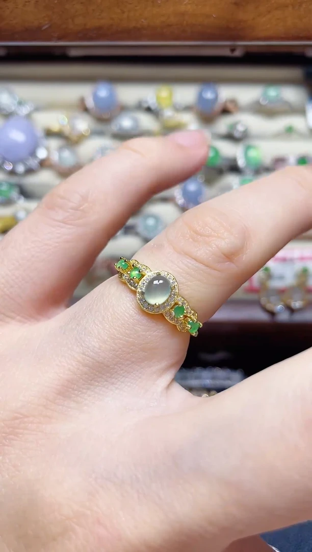 翡翠戒指银S925镶嵌-缅料