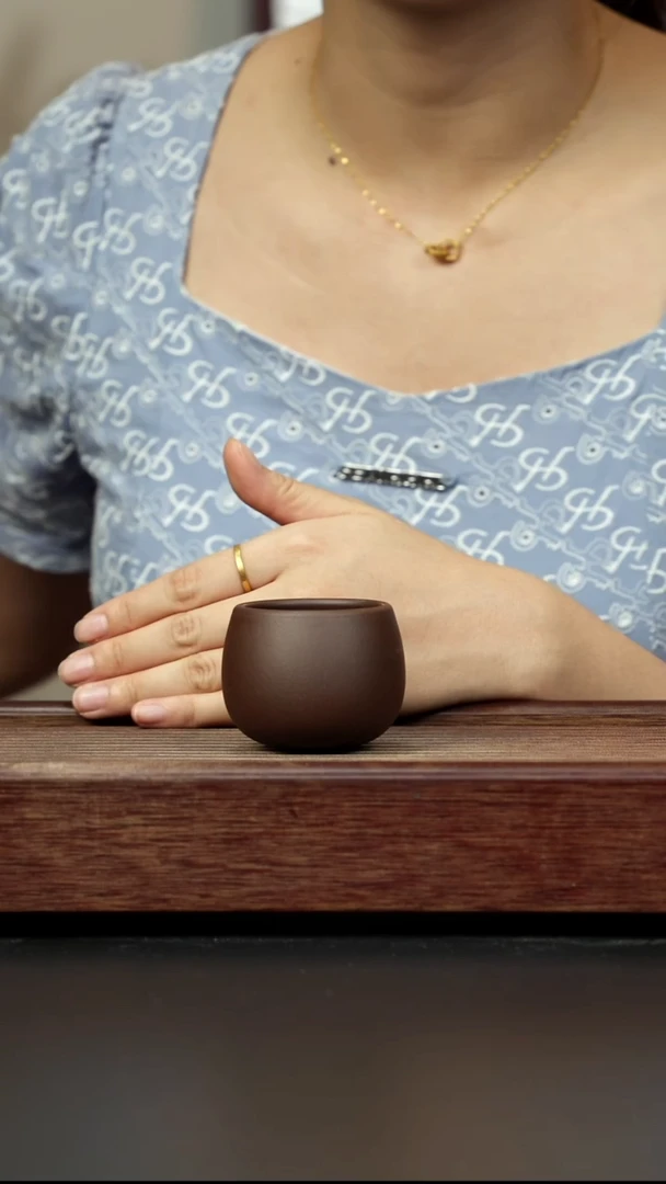 紫砂茶杯紫泥不倒翁